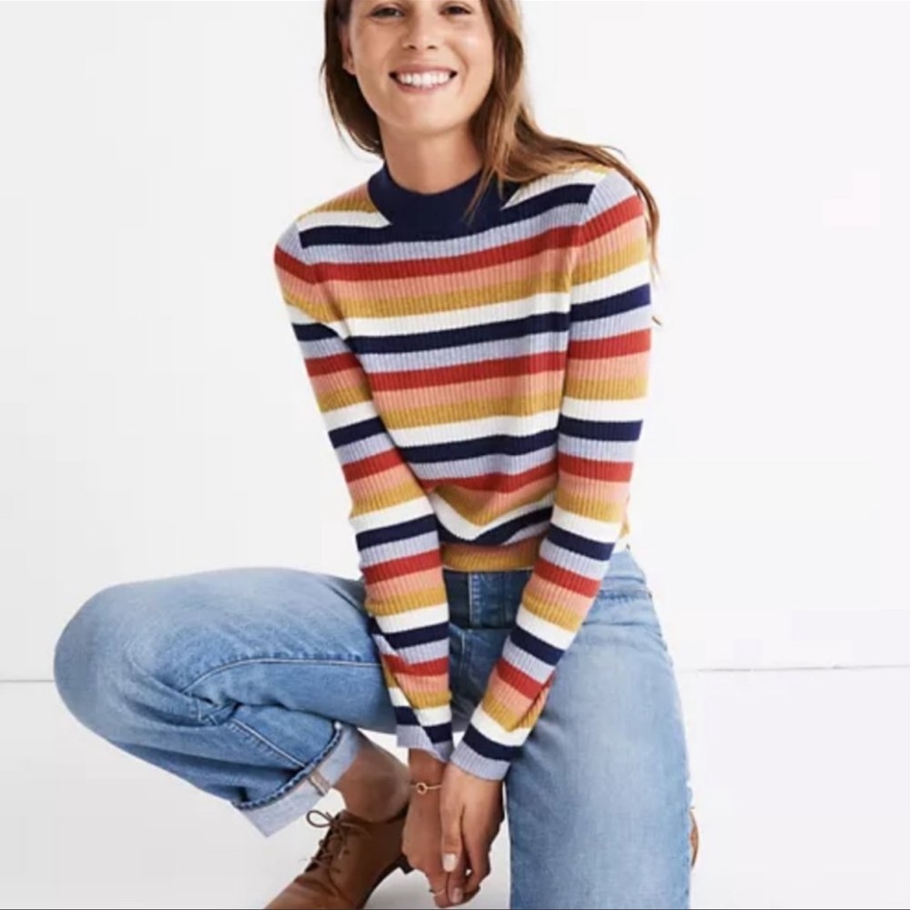 Madewell Mock Neck Sweater in Stripe Size Medium